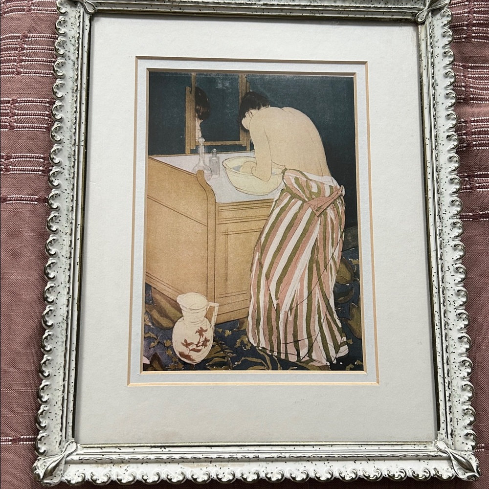 Vintage Print with Cream and Brown  by Mary Cassatt . Woman Bathing. 1890/1891 - Picture 3 of 3